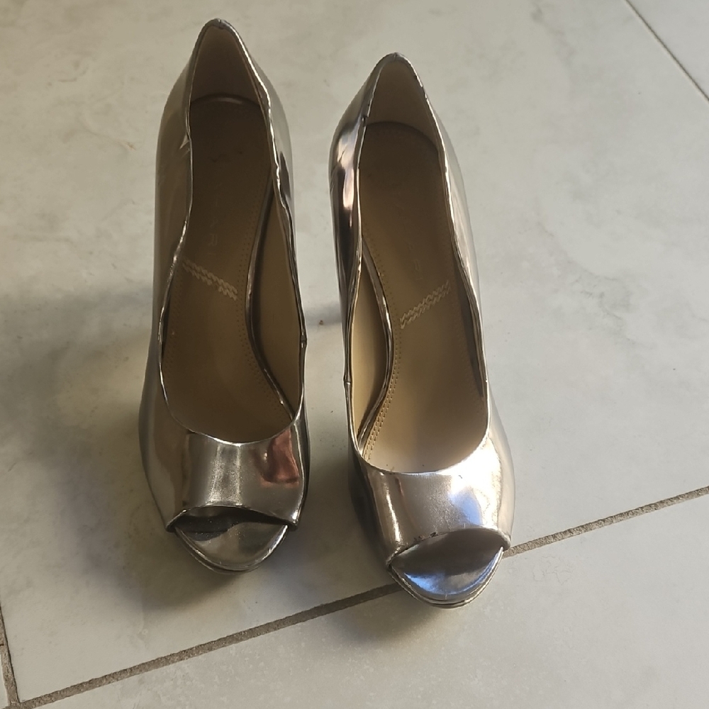 Tahari Silver Peep-Toe Heels